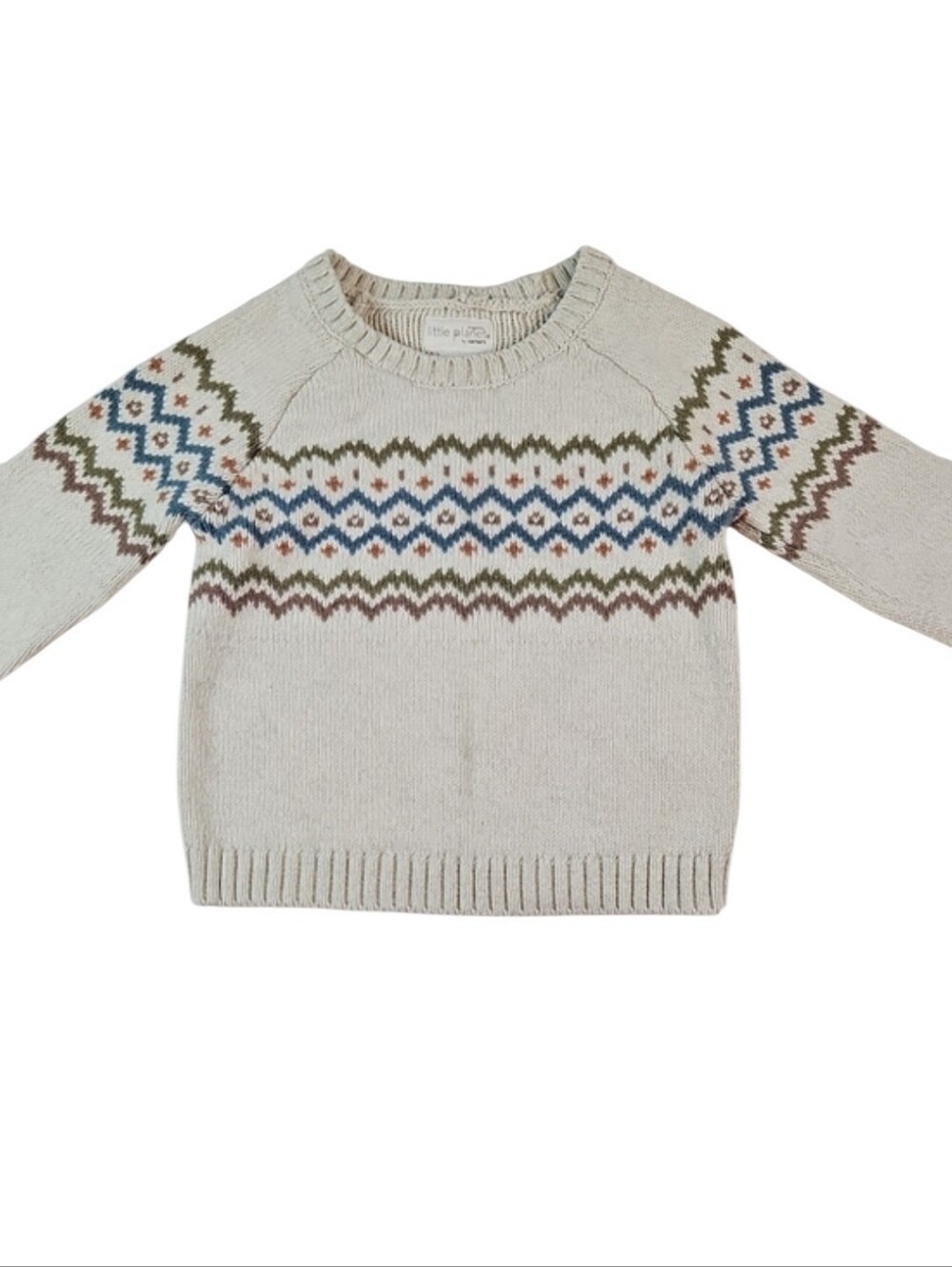 Little Planet By Carters Organic Cream Fair Isle Knit Sweater, Size 18M